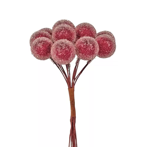 Cukrový bobuľový dekoračný pick ⌀ 1.6 cm, 12 stoniek, 10cm vysoký - Červený