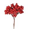 Lesklý bobuľový dekoratívny zväzok, 6-stonkový, výška 17 cm – Červený