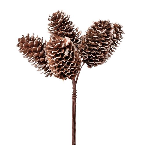 Zasnežený šiškový dekoratívny zväzok, 6-stonkový, výška 21 cm – Hnedý