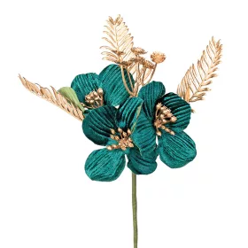   Dekoračný pick so zlatými a zelenými kvetmi, 20cm vysoký