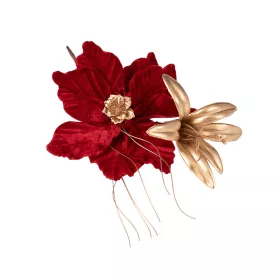   Vianočná hviezda a ľalia dekoračný pick, 20cm vysoký - Bordovo/Zlatý