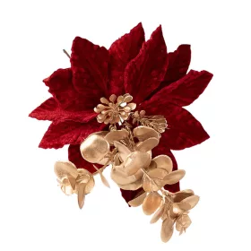   Vianočná hviezda a eukalyptus dekoračný pick, 27cm vysoký - Bordovo/Zlatý