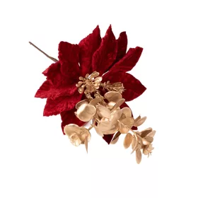   Vianočná hviezda a eukalyptus dekoračný pick, 27cm vysoký - Bordovo/Zlatý