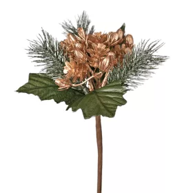   Dekoračný pick so šiškami a borovicovými vetvičkami, 16cm vysoký - Zlatý/Zelený