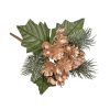 Dekoračný pick so šiškami a borovicovými vetvičkami, 16cm vysoký - Zlatý/Zelený