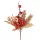 Dekoračný pick so zlatými listami a červenými bobuľami, 24cm vysoký