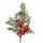 Červený bobuľový dekoračný pick s borovicovou vetvou a šiškami, 20cm vysoký