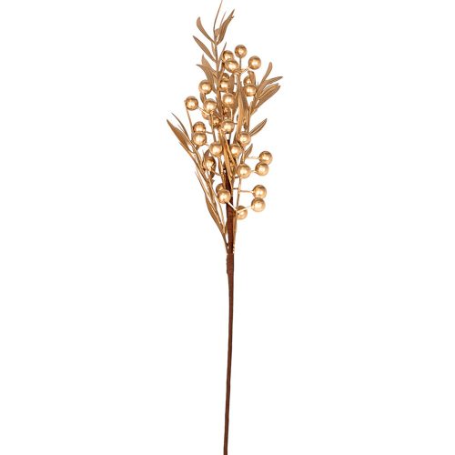 Zlatá bobuľová dekoratívna vetva s listami, výška 58 cm