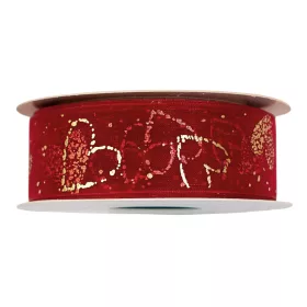   Organzová stuha so zlatými srdiečkami 25mm x 10m - Červená