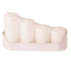   Stupňovitá adventná sada valcových sviečok, Ø50 x 70/80/100/120mm - Metalická perleťová biela