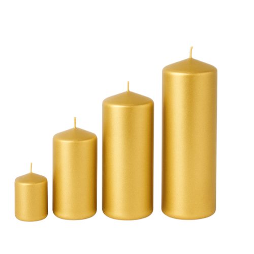 Adventná súprava valcových sviečok v stupňovitom tvare, Ø50 x 70/80/100/120mm – Metalická zlatá