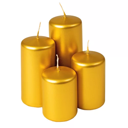 Stupňovitá adventná sada valcových sviečok, Ø50 x 70/80/100/120mm - Metalická zlatá