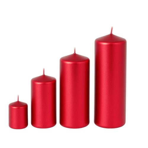 Adventná súprava valcových sviečok v stupňovitom tvare, Ø50 x 70/80/100/120mm – Metalická červená