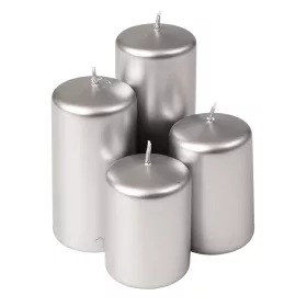   Stupňovitá adventná sada valcových sviečok, Ø50 x 70/80/100/120mm - Metalická strieborná