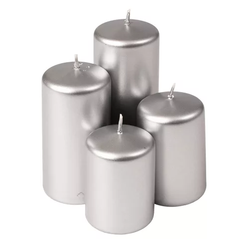 Stupňovitá adventná sada valcových sviečok, Ø50 x 70/80/100/120mm - Metalická strieborná