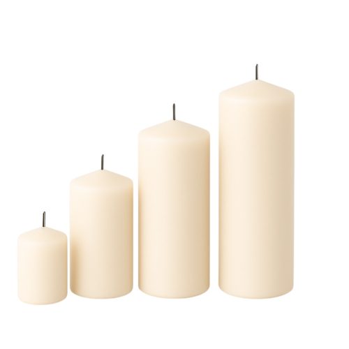 Adventná súprava valcových sviečok v stupňovitom tvare, Ø50 x 70/80/100/120mm – Matná ekru