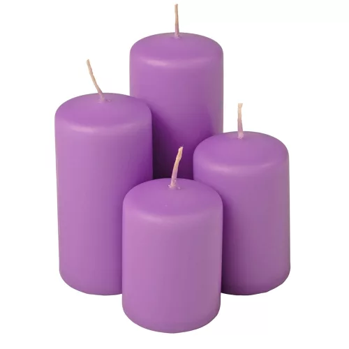 Stupňovitá adventná sada valcových sviečok, Ø50 x 70/80/100/120mm - Matná fialová