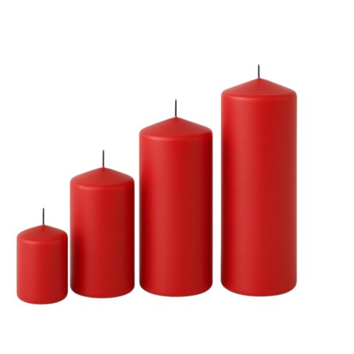 Adventná súprava valcových sviečok v stupňovitom tvare, Ø50 x 70/80/100/120mm – Matná červená