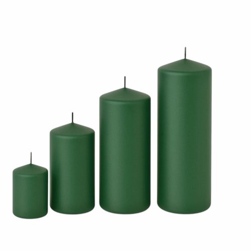 Adventná súprava valcových sviečok v stupňovitom tvare, Ø50 x 70/80/100/120mm – Matná tmavozelená