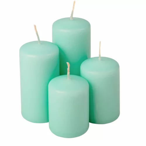 Stupňovitá adventná sada valcových sviečok, Ø50 x 70/80/100/120mm - Svetlá tyrkysová