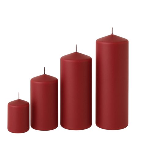 Adventná súprava valcových sviečok v stupňovitom tvare, Ø50 x 70/80/100/120mm – Matná bordová