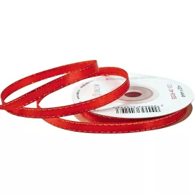 Saténová stuha so zlatým okrajom 6mm x 20m - Červená  