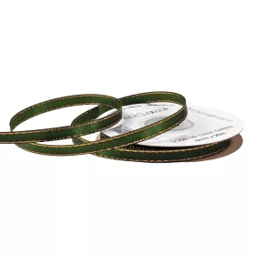   Saténová stuha so zlatým okrajom 6mm x 20m - Tmavozelená  