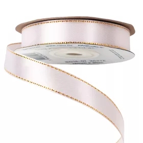 Saténová stuha so zlatým okrajom 16mm x 20m - Biela  