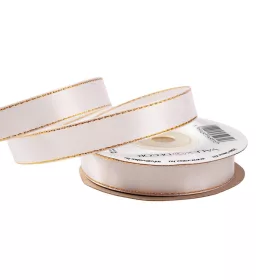 Saténová stuha so zlatým okrajom 16mm x 20m - Biela  