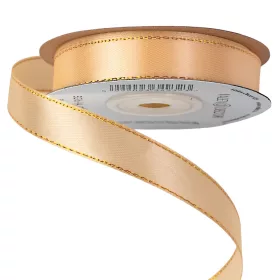 Saténová stuha so zlatým okrajom 16mm x 20m - Krémová  