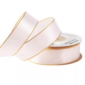 Saténová stuha so zlatým okrajom 25mm x 20m - Biela  