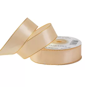 Saténová stuha so zlatým okrajom 25mm x 20m - Krémová  