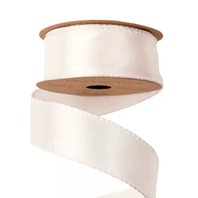   Lesklá saténová stuha s drôtovým lemom 38mm x 5m - Biela  