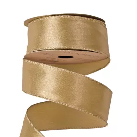   Lesklá saténová stuha s drôtovým lemom 38mm x 5m - Zlatá  