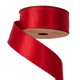   Lesklá saténová stuha s drôtovým lemom 38mm x 5m - Červená  