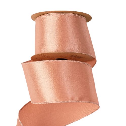 Lesklá saténová stuha s drôtovým lemom 63mm x 5m - Ružové zlato  