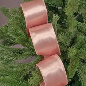   Lesklá saténová stuha s drôtovým lemom 63mm x 5m - Ružové zlato  