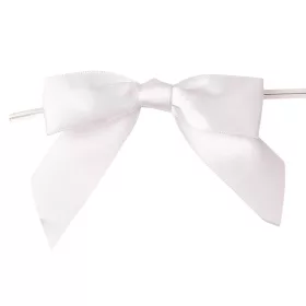   Saténová mašľa, cca. 9 x 7cm, s drôtikom na zadnej strane, 10ks - Biela