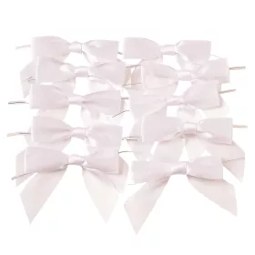   Saténová mašľa, cca. 9 x 7cm, s drôtikom na zadnej strane, 10ks - Biela