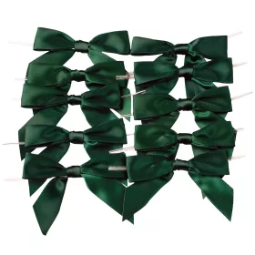   Saténová mašľa, cca. 9 x 7cm, s drôtikom na zadnej strane, 10ks - Tmavozelená