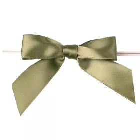   Saténová mašľa, cca. 9 x 7cm, s drôtikom na zadnej strane, 10ks - Machovo zelená