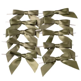   Saténová mašľa, cca. 9 x 7cm, s drôtikom na zadnej strane, 10ks - Machovo zelená