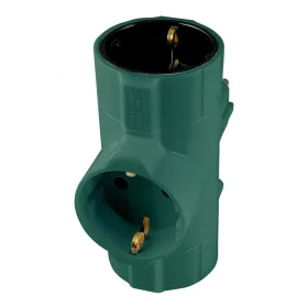 3-násobný uzemnený T-adaptér, tmavozelený